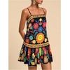 image:imageRoseSeek Womens Floral Boho Flowy Mini Cami Dress Ruffle Hem Spaghetti Strap Vacation Tank DressesBlack