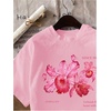 image:imageRoseSeek Womens Graphic Letter Tee Crew Neck Drop Shoulder Trendy Summer T Shirt Short Sleeve Vintage Car Print TopFloral Pink