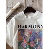 image:imageRoseSeek Womens Graphic Letter Tee Crew Neck Drop Shoulder Trendy Summer T Shirt Short Sleeve Vintage Car Print TopFloral White