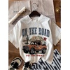image:imageRoseSeek Womens Graphic Letter Tee Crew Neck Drop Shoulder Trendy Summer T Shirt Short Sleeve Vintage Car Print TopPatterned White