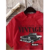 image:imageRoseSeek Womens Graphic Letter Tee Crew Neck Drop Shoulder Trendy Summer T Shirt Short Sleeve Vintage Car Print TopRed and Black