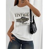 image:imageRoseSeek Womens Graphic Letter Tee Crew Neck Drop Shoulder Trendy Summer T Shirt Short Sleeve Vintage Car Print TopWhite Green