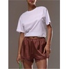 image:imageRoseSeek Womens Lace Trim Satin Shorts Shiny Elastic Waist Mini Shorts French KnickersBrown
