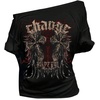image:imageRoseSeek Womens Off The Shoulder Goth Graphic Tees Short Sleeve Asymmetrical Oversized Y2K T ShirtsBlack Graphic