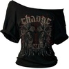 image:imageRoseSeek Womens Off The Shoulder Goth Graphic Tees Short Sleeve Asymmetrical Oversized Y2K T ShirtsBlack Graphic