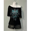image:imageRoseSeek Womens Off The Shoulder Goth Graphic Tees Short Sleeve Asymmetrical Oversized Y2K T ShirtsBlack and Green