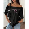 image:imageRoseSeek Womens Oversized Off Shoulder Graphic Tees  Short Sleeve Bow Letter Print T Shirts Y2K TopsBlack