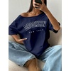 image:imageRoseSeek Womens Oversized Off Shoulder Graphic Tees  Short Sleeve Bow Letter Print T Shirts Y2K TopsDeep Blue Letter