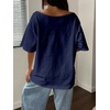 image:imageRoseSeek Womens Oversized Off Shoulder Graphic Tees  Short Sleeve Bow Letter Print T Shirts Y2K TopsDeep Blue Letter