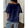 image:imageRoseSeek Womens Oversized Off Shoulder Graphic Tees  Short Sleeve Bow Letter Print T Shirts Y2K TopsFloral Deep Blue