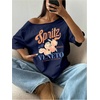 image:imageRoseSeek Womens Oversized Off Shoulder Graphic Tees  Short Sleeve Bow Letter Print T Shirts Y2K TopsFloral Deep Blue