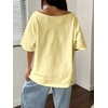 image:imageRoseSeek Womens Oversized Off Shoulder Graphic Tees  Short Sleeve Bow Letter Print T Shirts Y2K TopsOrange Yellow