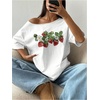 image:imageRoseSeek Womens Oversized Off Shoulder Graphic Tees  Short Sleeve Bow Letter Print T Shirts Y2K TopsStrawberry White