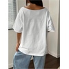 image:imageRoseSeek Womens Oversized Off Shoulder Graphic Tees  Short Sleeve Bow Letter Print T Shirts Y2K TopsWhite