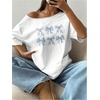 image:imageRoseSeek Womens Oversized Off Shoulder Graphic Tees  Short Sleeve Bow Letter Print T Shirts Y2K TopsWhite Bow