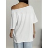 image:imageRoseSeek Womens Oversized Off Shoulder Graphic Tees  Short Sleeve Bow Letter Print T Shirts Y2K TopsWhite Floral Blue