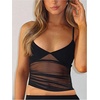 image:imageRoseSeek Womens Polka Dots Sheer Mesh Cami Tops Ruched V Neck Spaghetti Crop Top Summer Going Out TopsBlack