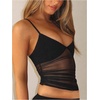 image:imageRoseSeek Womens Polka Dots Sheer Mesh Cami Tops Ruched V Neck Spaghetti Crop Top Summer Going Out TopsBlack
