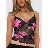 image:imageRoseSeek Womens Polka Dots Sheer Mesh Cami Tops Ruched V Neck Spaghetti Crop Top Summer Going Out TopsBlack Flower