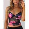 image:imageRoseSeek Womens Polka Dots Sheer Mesh Cami Tops Ruched V Neck Spaghetti Crop Top Summer Going Out TopsBlack Flower