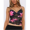 image:imageRoseSeek Womens Polka Dots Sheer Mesh Cami Tops Ruched V Neck Spaghetti Crop Top Summer Going Out TopsBlack Flower