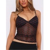 image:imageRoseSeek Womens Polka Dots Sheer Mesh Cami Tops Ruched V Neck Spaghetti Crop Top Summer Going Out TopsBlack and Red