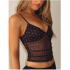 image:imageRoseSeek Womens Polka Dots Sheer Mesh Cami Tops Ruched V Neck Spaghetti Crop Top Summer Going Out TopsBlack and Red