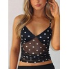 image:imageRoseSeek Womens Polka Dots Sheer Mesh Cami Tops Ruched V Neck Spaghetti Crop Top Summer Going Out TopsBlack and White
