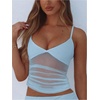 image:imageRoseSeek Womens Polka Dots Sheer Mesh Cami Tops Ruched V Neck Spaghetti Crop Top Summer Going Out TopsBlue