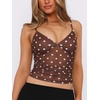 image:imageRoseSeek Womens Polka Dots Sheer Mesh Cami Tops Ruched V Neck Spaghetti Crop Top Summer Going Out TopsBrown Dots