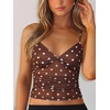 image:imageRoseSeek Womens Polka Dots Sheer Mesh Cami Tops Ruched V Neck Spaghetti Crop Top Summer Going Out TopsBrown Dots