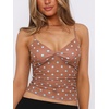 image:imageRoseSeek Womens Polka Dots Sheer Mesh Cami Tops Ruched V Neck Spaghetti Crop Top Summer Going Out TopsBrown and Blue