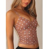 image:imageRoseSeek Womens Polka Dots Sheer Mesh Cami Tops Ruched V Neck Spaghetti Crop Top Summer Going Out TopsBrown and Blue