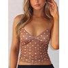 image:imageRoseSeek Womens Polka Dots Sheer Mesh Cami Tops Ruched V Neck Spaghetti Crop Top Summer Going Out TopsBrown and Blue
