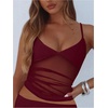 image:imageRoseSeek Womens Polka Dots Sheer Mesh Cami Tops Ruched V Neck Spaghetti Crop Top Summer Going Out TopsBurgundy