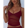 image:imageRoseSeek Womens Polka Dots Sheer Mesh Cami Tops Ruched V Neck Spaghetti Crop Top Summer Going Out TopsBurgundy