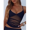 image:imageRoseSeek Womens Polka Dots Sheer Mesh Cami Tops Ruched V Neck Spaghetti Crop Top Summer Going Out TopsDeep Blue