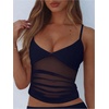 image:imageRoseSeek Womens Polka Dots Sheer Mesh Cami Tops Ruched V Neck Spaghetti Crop Top Summer Going Out TopsDeep Blue