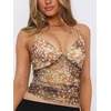 image:imageRoseSeek Womens Polka Dots Sheer Mesh Cami Tops Ruched V Neck Spaghetti Crop Top Summer Going Out TopsDeer Print