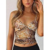 image:imageRoseSeek Womens Polka Dots Sheer Mesh Cami Tops Ruched V Neck Spaghetti Crop Top Summer Going Out TopsDeer Print