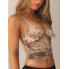 image:imageRoseSeek Womens Polka Dots Sheer Mesh Cami Tops Ruched V Neck Spaghetti Crop Top Summer Going Out TopsDeer Print
