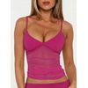 image:imageRoseSeek Womens Polka Dots Sheer Mesh Cami Tops Ruched V Neck Spaghetti Crop Top Summer Going Out TopsHot Pink