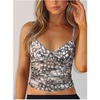 image:imageRoseSeek Womens Polka Dots Sheer Mesh Cami Tops Ruched V Neck Spaghetti Crop Top Summer Going Out TopsKhaki Print