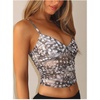 image:imageRoseSeek Womens Polka Dots Sheer Mesh Cami Tops Ruched V Neck Spaghetti Crop Top Summer Going Out TopsKhaki Print