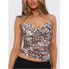 image:imageRoseSeek Womens Polka Dots Sheer Mesh Cami Tops Ruched V Neck Spaghetti Crop Top Summer Going Out TopsKhaki Print