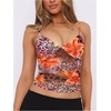 image:imageRoseSeek Womens Polka Dots Sheer Mesh Cami Tops Ruched V Neck Spaghetti Crop Top Summer Going Out TopsOrange