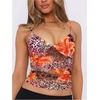 image:imageRoseSeek Womens Polka Dots Sheer Mesh Cami Tops Ruched V Neck Spaghetti Crop Top Summer Going Out TopsOrange