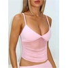 image:imageRoseSeek Womens Polka Dots Sheer Mesh Cami Tops Ruched V Neck Spaghetti Crop Top Summer Going Out TopsPink