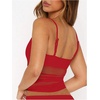 image:imageRoseSeek Womens Polka Dots Sheer Mesh Cami Tops Ruched V Neck Spaghetti Crop Top Summer Going Out TopsRed