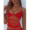 image:imageRoseSeek Womens Polka Dots Sheer Mesh Cami Tops Ruched V Neck Spaghetti Crop Top Summer Going Out TopsRed